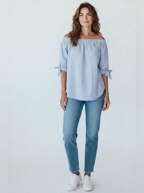 Mossimo Women’s Off Shoulder Blouse Blue Stripe Size XXL